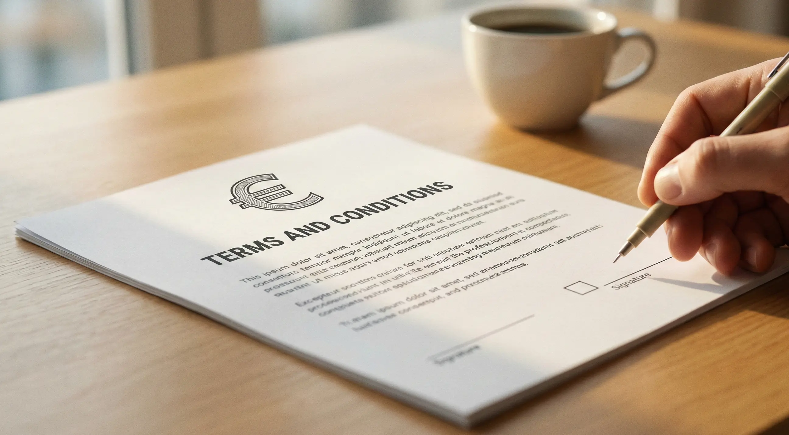 Dokument mit Bonusbedingungen und Euro-Symbol