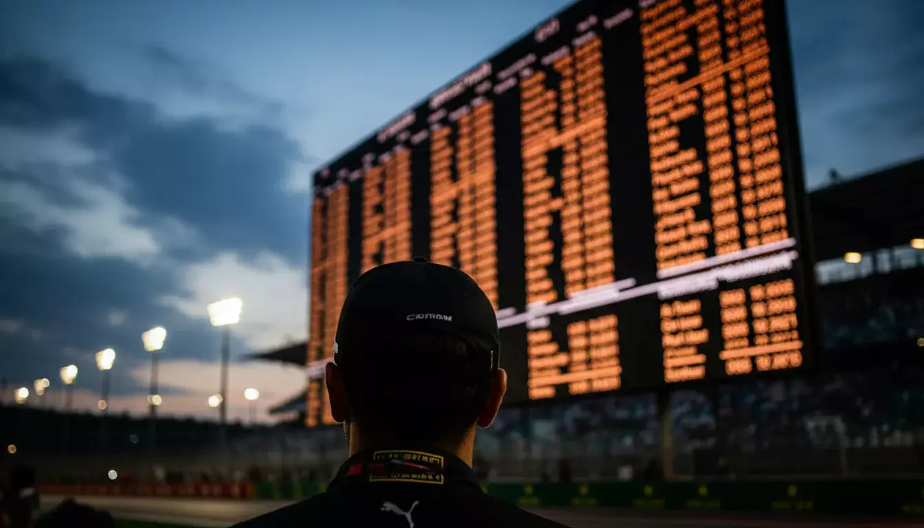 Nahaufnahme einer Anzeigetafel mit Formel-1-Wettquoten vor einem Rennen