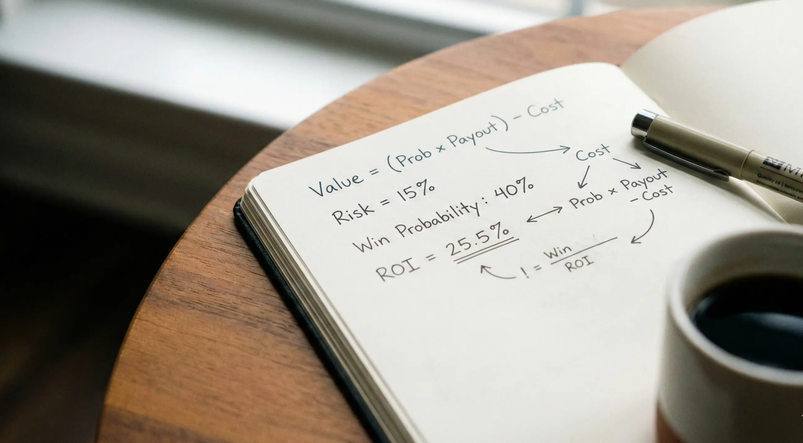 Notizbuch mit handschriftlichen Berechnungen